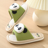 机器猪春秋季儿童亚麻拖鞋男童女童可爱宝宝防滑室内中大童棉麻拖鞋家用 绿色 熊猫 30 -31码内长19cm