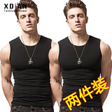续点无袖背心男宽肩砍肩无袖t恤男圆领健身修身运动紧身弹力夏季棉 黑色+黑色 （圆领） 3XL 码155-165斤左右修身版型