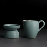 心去處汝窑茶漏茶滤全瓷一体茶叶过滤网加公道杯陶瓷滤茶器茶隔茶具配件 圆形茶漏套组+天青美人公杯