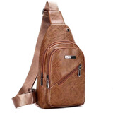 途尊男士胸包2024新款时尚单肩包大容量休闲运动包旅游软皮防水小背包 黄色【斜拉链921】