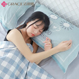 洁丽雅（Grace）枕巾全棉纱布一对装北欧式加大加厚枕头巾情侣纯棉枕巾透气枕套 早安生活兰色一对