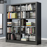唐辑 钢制书架书柜落地学校图书馆阅览室档案架 黑色双面五层一列二