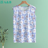 AB女纯棉无袖背心圆领印花妈妈上衣汗衫家居服 蓝底太阳花 XXL