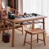 溪木工坊 阳台茶桌新中式实木小茶台烧水壶上下水一体泡茶桌 1.2m茶桌A款+圈椅+清风高凳*2