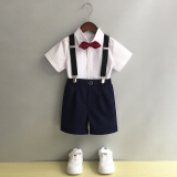 GOKU男童礼服套装幼儿园演出服背带裤夏季小主持人儿童西装毕业服花童 蓝色 80（建议体重15-20斤）