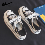 回力女鞋帆布鞋女2025年秋季新款两穿半拖一脚蹬鞋子女士单鞋懒人鞋潮 黑色 38