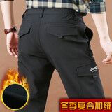 JEEP SPIRIT吉普工装裤男夏季薄款户外多袋裤防水速干休闲裤男直筒大码长裤子 黑色（加绒款） L