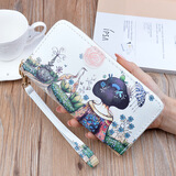 布简单 女士钱包情人节女长款拉链手拿包韩版印花时尚学生零钱夹手机包 唯美背影