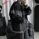 楠子汉春夏季复古棒球服bf风黑暗系宽松刺绣夹克男女薄款外套ins国潮牌 黑色 (男女同款) L(双层宽松版)