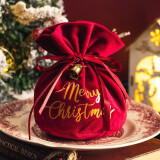 蒂诗卡圣诞节平安夜苹果袋绒布包装盒子礼物小糖果袋丝带铃铛圣诞袋丝绒 酒红色铃铛丝带
