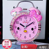 蕉迟 凯蒂猫闹钟创意学生儿童闹钟卡通床头钟可爱小闹钟女生 KT全粉色满钻左耳带玩偶4寸