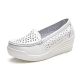 圣诗丹特松糕鞋女厚底真皮护士鞋软底春夏高跟医护单鞋增高休闲女鞋 太阳花/9080 36