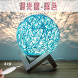 诺锋 月球小夜灯卧室床头创意浪漫星空房间氛围礼物藤球编织USB供电灯 调光-蓝色