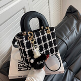 慕昂小众设计呢子包包2025新款包包女包秋季网红质感斜挎包手提戴妃包 黑色