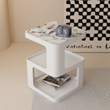 铁知音轻奢沙发边几个性创意几何设计520现代简约边柜设计师创意小角几 白色+宝格丽岩板