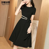 莎妮朵罗加肥加大码女装胖妹妹夏装新品遮肚子胖人显瘦遮肚子连衣裙15968 黑色 2XL 建议120-140斤穿着