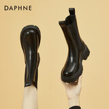 达芙妮厚底短靴女靴马丁靴白色烟筒靴中筒切尔西靴4622607063 黑色40