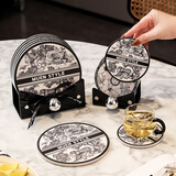 漫时光陶瓷锅垫隔热垫餐桌垫防烫防滑耐高温砂锅垫饭桌碗垫杯垫子 丛林国风吸水杯垫（6个+收纳盒）