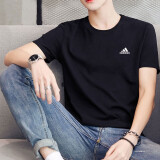 阿迪达斯 （adidas）短袖男装 2025夏季新款运动服跑步健身时尚休闲圆领纯棉透气T恤 IC9282/黑色/纯棉亲肤 L