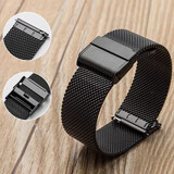 优伦诗米兰尼斯磁吸钢带网带 不锈钢手表链 适用DW 阿玛尼 天王 满天星手表金属表带通用 男女 黑色【卡扣网带】 22mm