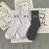 宝盖丁潮牌礼盒袜子男嘻哈白色潮袜棉质ins个性高筒男女秋冬黑色长筒袜 实心叉叉（2白+1黑） 均码