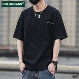 Colombass重磅纯棉短袖T恤男士夏季新款日系潮牌ins潮流宽松体恤上衣 黑色(精梳棉升级款) L/175(建议125-145斤)