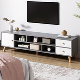 宜造（YIZAO）电视柜落地一体靠墙2025小户型家用现代简约客厅电视柜茶几组合柜 莫兰迪灰色+暖白色140cm