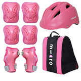 酷秀 儿童护具加厚旱冰鞋溜冰鞋滑冰轮滑滑板护具轮滑头盔护膝六件套装 粉色护具自粘款+可调头盔+轮滑包 儿童S码/3-6岁/20-40斤