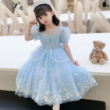 桑纪（SANGJI）女童爱莎公主裙2025夏新款女童连衣裙爱莎公主网纱儿童节表演裙潮 蓝色【含披风】 120cm
