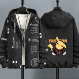 XOB SPIRIT外套男春秋季天青少年学生薄款夹克韩版潮流褂子上衣加大码男装 (春秋款)皮卡丘潮-黑色 M