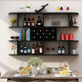 榫雅阁现代简约壁挂酒柜酒架墙上置物架菱形酒格餐厅挂壁挂酒柜式红酒架 黑色 1.6米长11酒格