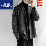 罗蒙（ROMON）毛呢西装外套男秋冬高级感冬季休闲西服韩版宽松加厚短款呢子大衣 深灰色毛呢西服 2XL