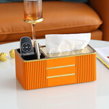 瓷梵客 现代轻奢茶几纸巾盒托盘套装遥控器手机收纳盒多功能抽纸盒家用客厅装饰品摆件 橙色-多功能纸巾盒