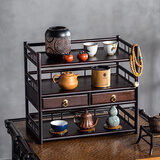 楠方印象（NANFYINX）茶壶架子置物架桌面茶杯茶具收纳架茶室中式实木小型博古架茶叶柜 全竹承斋茶棚三层款-整装