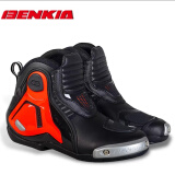 宾骑亚BENKIA摩托车骑行靴机车越野竞技赛车鞋保暖防摔骑行鞋四季男女 荧光橙短靴 35