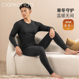 Clarkarida不臃肿保暖内衣男士黑科技德绒秋衣秋裤男套装秋冬可外穿 黑色【双面暖绒】圆领套装 2XL (150-180斤)