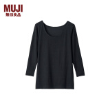 无印良品（MUJI）女式 使用了棉的冬季内衣 U领八分袖T恤 69AD435 秋衣 保暖衣 黑色 M