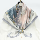达芬奇密码新品真丝丝巾女桑蚕丝大方巾春秋百搭妈妈款披肩教师节礼物礼盒装 亭轩 浅粉灰