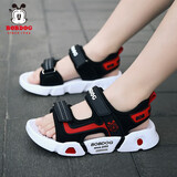 巴布豆童鞋男童凉鞋夏季新款中大童孩子防滑耐磨轻便软底男孩儿童沙滩鞋 BBD-XT0173黑红 35码 鞋内长22.5cm