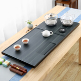 石匠同丰 整套乌金石茶盘紫砂茶具套装 带全自动电热水壶功夫茶台茶海 茶杯茶壶电磁炉茶托盘套装 空青-底部上水玻璃套装 90*40*3cm