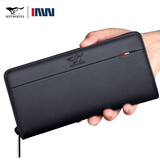 七匹狼男真皮长款拉链钱包多功能头层牛皮多卡位手拿包生日礼物送男友 黑色12卡位长20.5宽10.5厚3cm