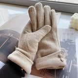 欧凡迪 羊毛手套女触屏秋冬加绒保暖复古优雅防风骑车开车骑行厚手套冬 百搭卡其 双纽扣加绒手套 均码