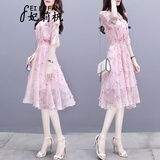 妃莉杋（FeiLiFan）雪纺连衣裙女装2024新款夏季韩版小个子气质显瘦仙女碎花裙子夏天 粉色 M