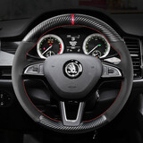 奥迈尔 斯柯达明锐真皮手缝方向盘套速派 科迪亚克柯珞克野帝yeti昕锐昕动汽车改装把套冬四季改装把套 碳纤维+黑皮款