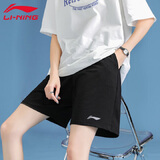 李宁 运动短裤女春秋夏季薄款纯棉休闲五分裤子宽松跑步女士运动服饰 黑色（口袋拉链-刺绣logo） M /170（100-109斤）