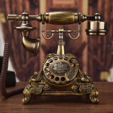 慕予臻 欧式复古电话机家用仿古座机固定电话客厅座机摆件无线插卡机 插线款：复古转盘单铃版-古铜色