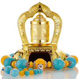 雪域印象德田车载太阳能转金轮汽车摆件车内饰品摆件中控台仪表台转金桶 (金色)+天然松石珠