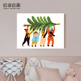 自油自画 数字油画diy 礼物儿童房装饰画简单卡通动物客手绘油画挂画猫咪 圣诞小伙伴 30*40cm实木背板+实木内框