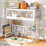 哈骆顿（HALODN）碗架厨房水槽架子置物架沥水架置物架伸缩碗碟架碗柜带门防尘柜 暖白-升级全套 可伸缩59-84cm 光面易清洗（98%京速达）