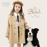 多妙屋女童风衣外套秋季儿童中长款双排扣女孩洋气英伦风M008卡其色120